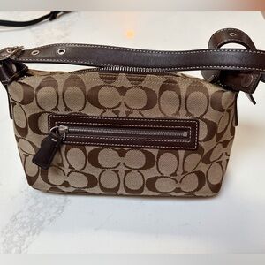 Coach Tan and Brown Signature Shoulder Bag